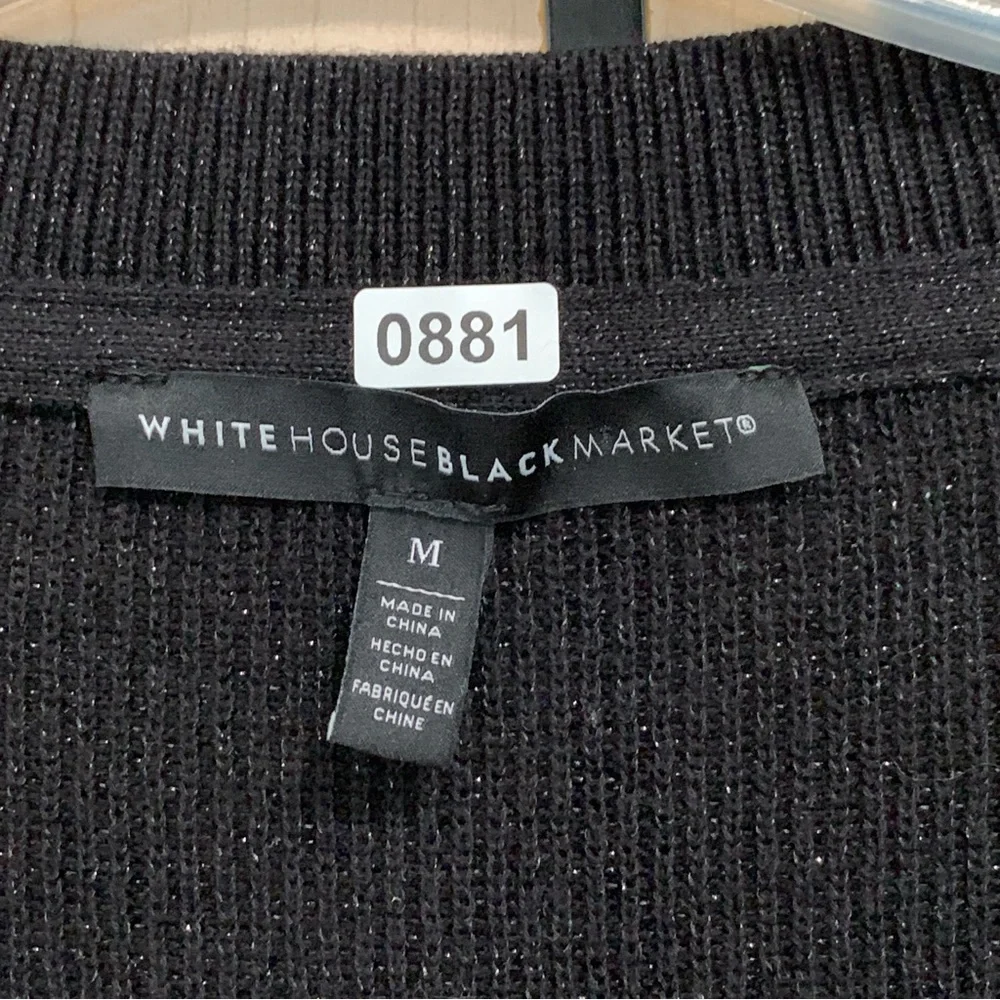 White House Black Market Women's Pullover Shimmer V-Neck Wrap Sweater Black‎ M